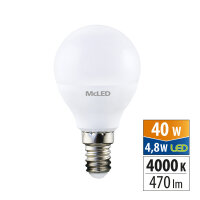 LED žárovka kapka 4,8W, E14, 4000K, CRI80, vyz. úhel 200°, 360° 470lm