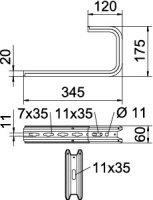 TPD 345 FT Nástěnný a stropní držák, Profil TP, B345mm, Ocel, St OBO 6363869