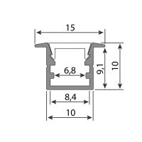 Vestavný hliníkový profil VG černý 15x10mm, včetně mléčného difuzoru, 1m