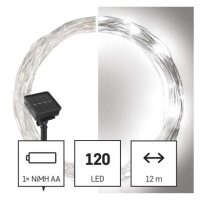 LED nano řetěz se solárním panelem, 12m, venkovní, studená bílá, časovač, D3ZC01