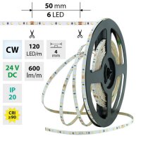 LED pásek SMD2216 CW, 120LED/m, 7,2W/m, 600lm/m, IP20, DC 24V, 4mm, 5m