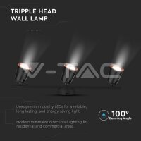 3 x 6W LED Wall Lamp Natural White Black