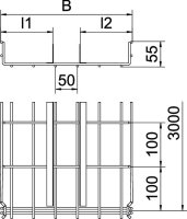 OBO GRM-2T 55 400 G Mřížový žlab GRM se 2 přepážkami 55x400x3000 Ocel