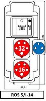 Zásuvková rozvodnice 1x3253+1x1653+1x230V jištěná, IP54 ROS 5/I-14