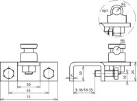 Připojovací svorka vodorovná, nerez pro profily 3-18mm, se svorkou KS