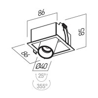 XCANON REC. DOWNLIGHT SQ. w. RIM 7W 350m