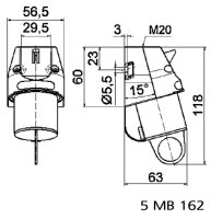 Přívodka nástěnná + víčko 16A 3p 230V IP44 6h BALS 2400