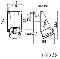 Zásuvka nástěnná 63A 4p 500V IP44 7h BALS 11786