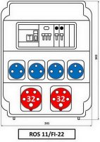 Zásuvková rozvodnice 2x3253+4x230V, jištěná, s chráničem, IP54 ROS 11/FI-22