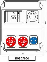 Zásuvková rozvodnice 1x3253+1x1653+1x230V, jištěná, se spínačem (reverz.), IP54