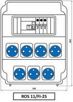 Zásuvková rozvodnice 7x230V, jištěná, s chráničem, IP54 ROS 11/FI-25