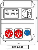 Zásuvková rozvodnice 2x1653+1x230V, jištěná, se spínačem, IP54 ROS 7/I-11