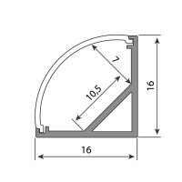 Rohový hliníkový profil černý RS2 16x16mm včetně černého difuzoru 3 m