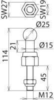 Kulový bod D 25 mm rovný se závitem a matkou M12x45 mm DEHN 755245