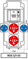 Zásuvková rozvodnice 1x3243+1x1643+2x230V jištěná, IP54 ROS 5/I-55