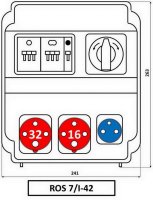 Zásuvková rozvodnice 1x3243+1x1643+1x230V, jištěná, se spínačem (reverz.), IP54