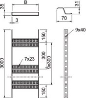 OBO SLZ L 600 A2 Kabelový žebřík děrovaná bočnice 35x606x3000 Nerez