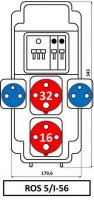 Zásuvková rozvodnice 1x3243+1x1643+2x230V jištěná, IP54 ROS 5/I-56