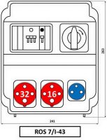 Zásuvková rozvodnice 1x3243+1x1643+1x230V, jištěná, se spínačem, IP54 ROS 7/I-43