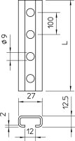 OBO CL2712P2000FS Profilová lišta děrovaná šířka výřezu 12 mm 2000x27x12,5 Ocel