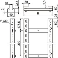 OBO SLM50C40F 30 FT Stoupací žebřík Vzdálenost příček 300 mm 300x3000mm Ocel