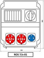 Zásuvková rozvodnice 1x3253+1x1653+1x230V, se spínačem, IP54, 7 modulové okénko