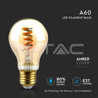 LED žárovka V-TAC 4W Filament E27 Twist svíčka Amber 2200K Warm White VT-2154