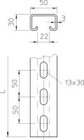 OBO MS5030P2000FT Profilová lišta děrovaná šířka výřezu 22mm 2000x50x30 Ocel