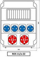 Zásuvková rozvodnice 2x3253+4x230V, 11 modulové okénko, IP54 ROS 11/x-22