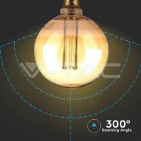 LED žárovka V-TAC 4W ART Filament svíčka E27 G125 Amber Glass 1800Ką200K VT-2195