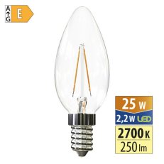 LED žárovka svíčka 2,2W, E14, 2700K, CRI80, vyz. úhel 320°, 360° 250lm