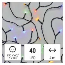 LED vánoční řetěz, 4 m, venkovní i vnitřní, multicolor, časovač EMOS D4AM01