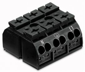 Přístrojová přípojná svorka (s PE) N-PE-L1 černá 4mm2 3pól. WAGO 862-8533