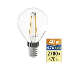 LED žárovka kapka 4,7W, E14, 2700K, CRI80, vyz. úhel 320°,  360° 470lm