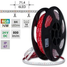 LED pásek SMD5050 RGB + NW, 84LED/m, 15W/m, DC24V, 800lm/m, IP67, 14mm, 50m