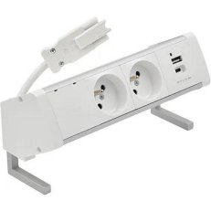 Kancelářská sestava zásuvek: 2x 250 V typ E + USB A-C nabíječka hliník bílá