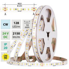 LED pásek SMD2835 CW 128LED/m 11,5W/m DC 24V 2150lm/m CRI90 IP20 10mm 50m