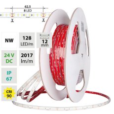 LED pásek SMD2835 NW 128LED/m 11,5W/m DC 24V 2017lm/m CRI90 IP67 12mm 50m