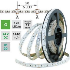 LED pásek SMD5050 G, 120LED/m, 28,8W/m, 1440lm/m, IP20, DC 24V, 12mm, 50m