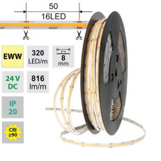 LED pásek COB EWW 320LED/m 8W/m DC 24V 816lm/m CRI90 IP20 modul 50mm 8mm 5m