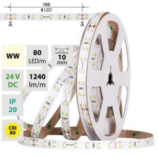 LED pásek SMD2835 WW, 80LED/m, 7,2W/m, DC 24V, 1240lm/m, CRI90, IP20, 10mm, 50m