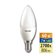 LED žárovka svíčka 7W, E14, 2700K, CRI80, 180°, 360° 806lm MCLED ML-323.033.87.0