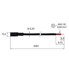 Power konektor zásuvka, volný konec (AWG 18/0,82 mm2), max. 10A, délka 2m