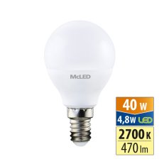 LED žárovka kapka 4,8W, E14, 2700K, CRI80, vyz. úhel 200°, 360° 470lm