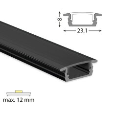 Vestavný hliníkový profil VP, 23x8 mm, bez difuzoru černý, 2 m