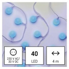 LED světelný cherry řetěz kuličky 2,5 cm 4 m venkovní i vnitřní modrá časovač