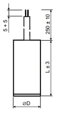 Motorový kondenzátor 3,5uF 25x60mm kabel 250mm bez uchycení MPB0035060