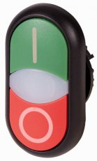 Eaton M22S-DDL-GR-X1/X0 Dvojité tlačítko, zvýšené, bílá čočka,I/O zelená/červená
