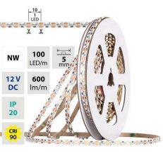 LED pásek stranový SMD3014 NW 100LED/m 6W/m 600lm/m CRI90 IP20 DC12V 5mm 5m