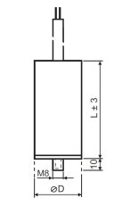 Motorový kondenzátor 4uF 25x60mm kabel 250mm patní šroub M8 MPB0040061